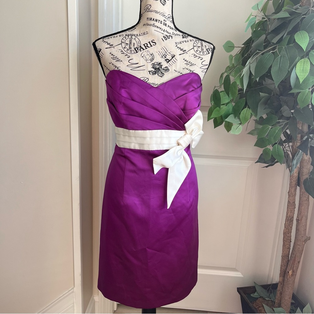 Alfred Angelo Strapless Bow Embellished Cocktail Dress Violet Sz L